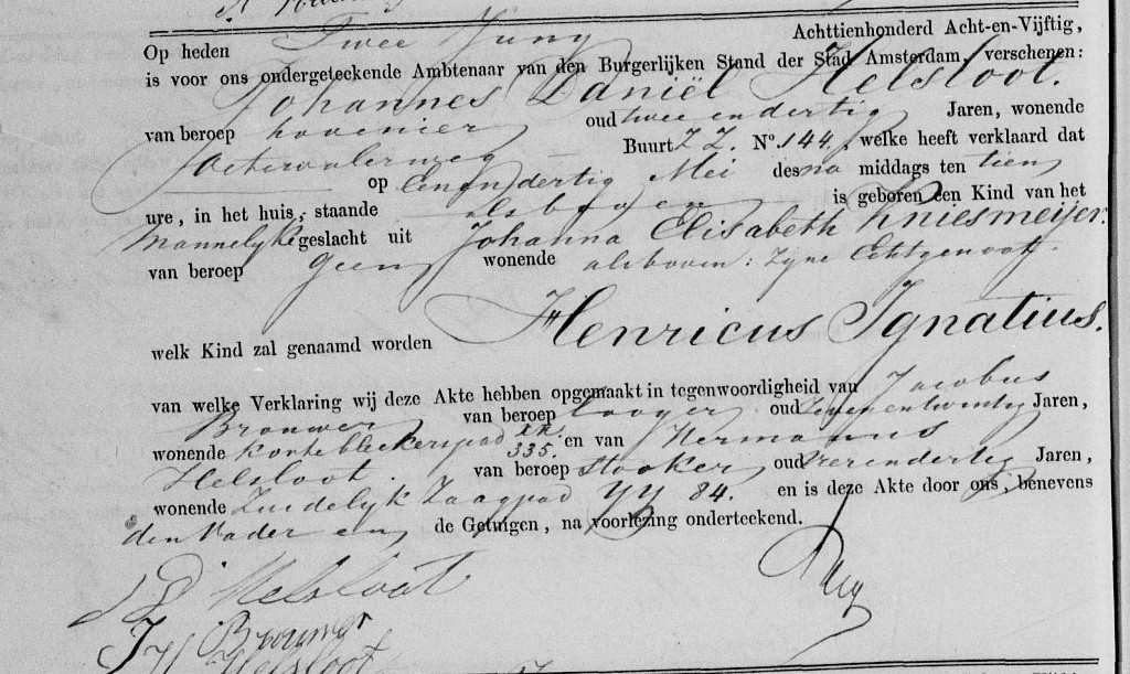 Henricus Ignatius Helsloot 1858 geboorteakte