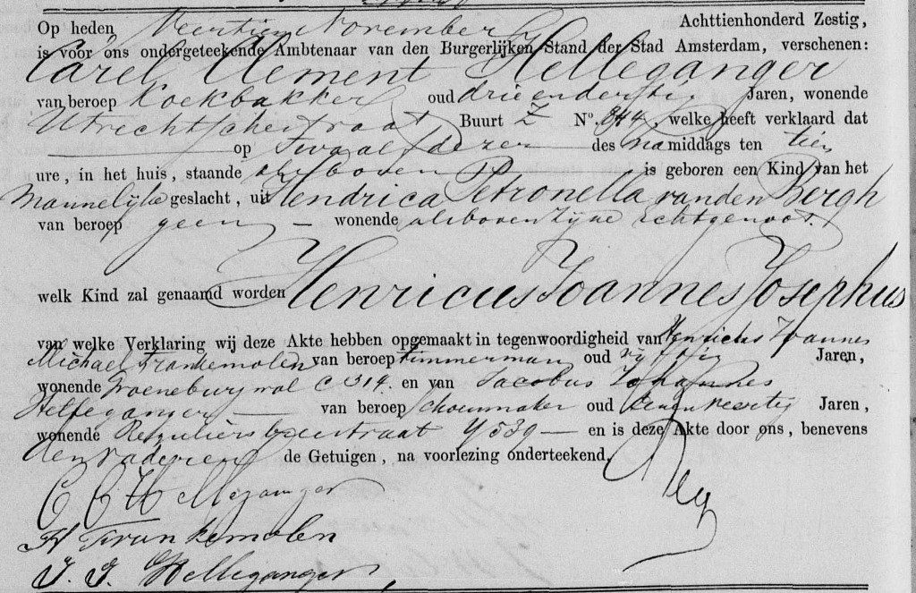 Henricus Johannes Josefus Helleganger 1860 geboorteakte