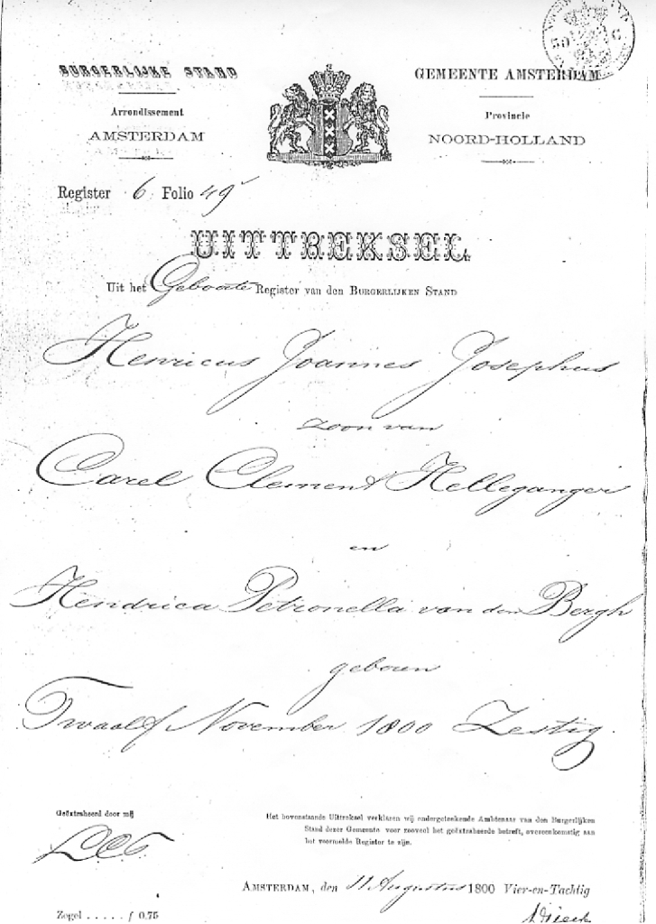 Henricus Johannes Josefus Helleganger 1860 uittreksel geboorteregister