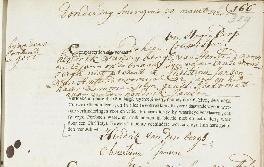 Henricus van den Berg x Christina Jansen ondertrouwakte