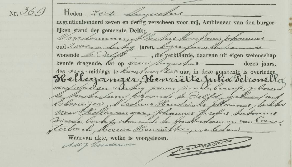 Henriette Julia Petronella Helleganger 1894 overlijdensaktie
