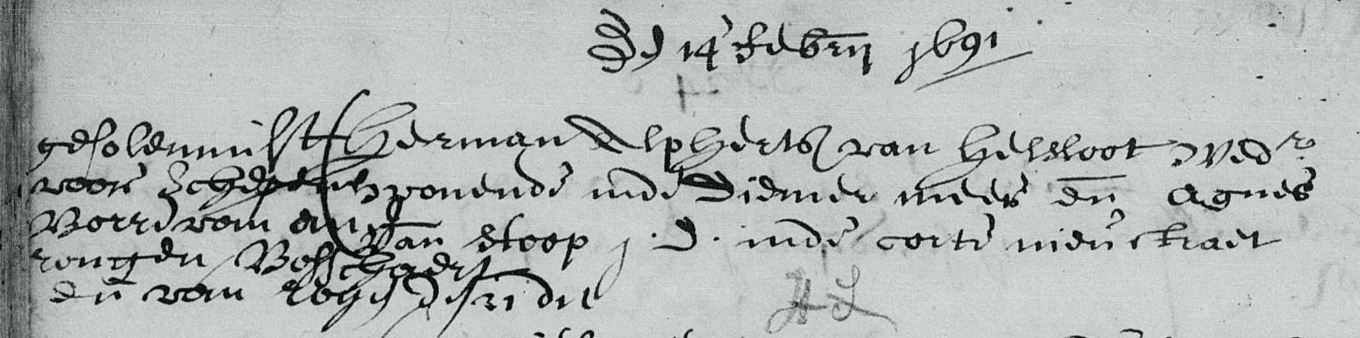 Hermanus Alpherts Helsloot ca1665 x Agnes Stoffels van der Stoop trouwboek