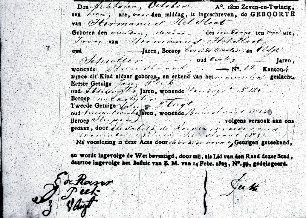Hermanus Helsloot 1827 geboorteakte