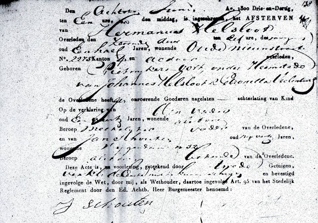 Hermanus Helsloot 1832 overlijdensakte