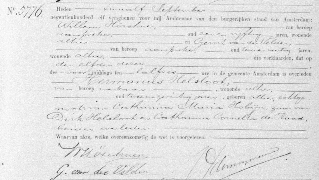 Hermanus Helsloot 1839 overlijdensakte