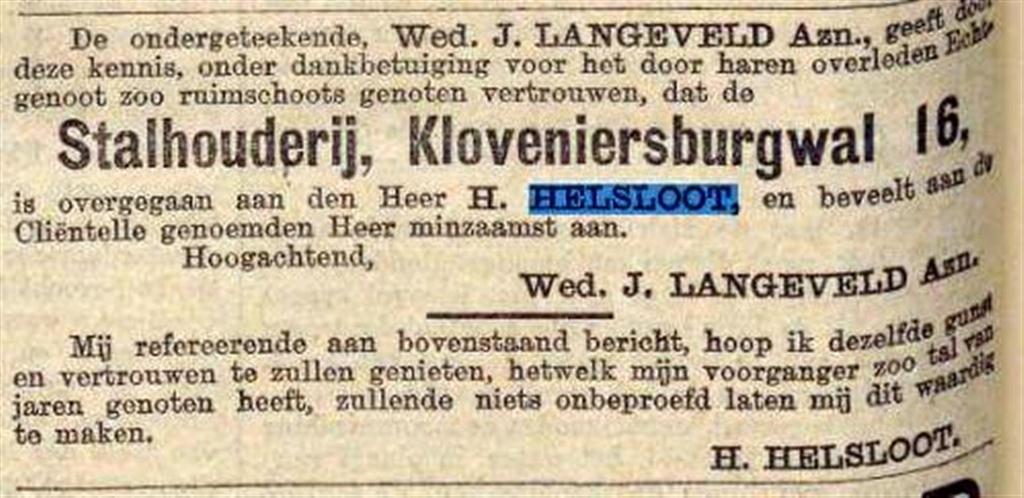 Hermanus Helsloot 1842 overname stalhouderij ; Nieuws van den Dag 26-2-1894