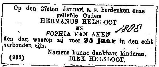 Hermanus Helsloot 1842 trouwjubileum