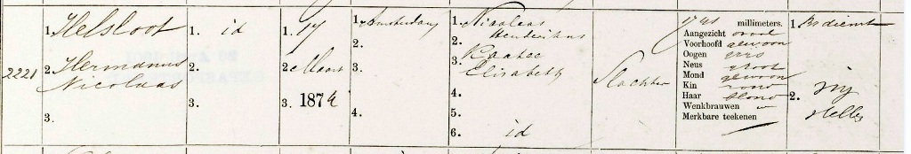 Hermanus Nicolaas Helsloot 1874 militieregister