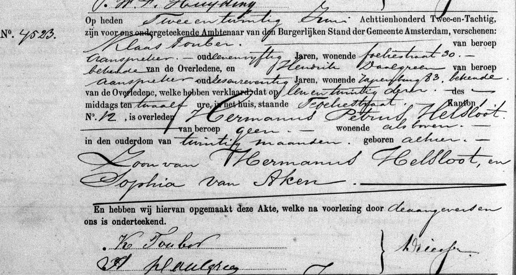 Hermanus Petrus Helsloot 1880 overlijdensakte