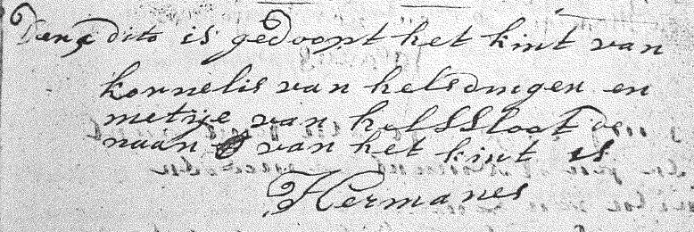 Hermanus van Helsdingen doopregister