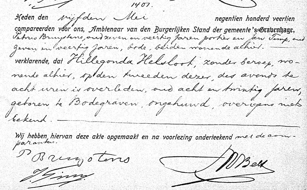 Hillegonda Helsloot 1885 overlijdensakte