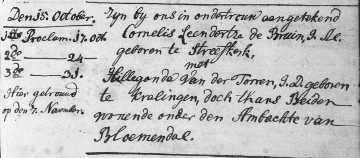 Hillegonda van der Torre 1759 ondertrouwboek