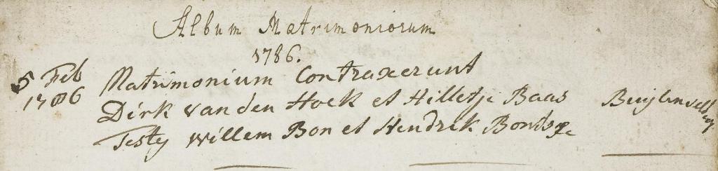 Hilletje Baas x Dirk van den Hoek huwelijksregister 1786