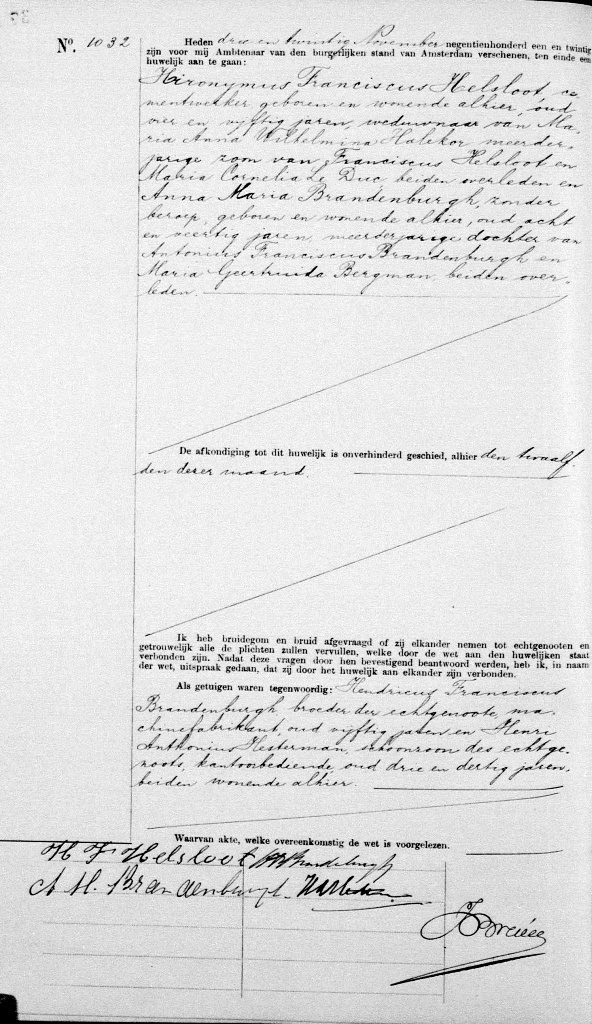 Hironimus Franciscus Helsloot 1867 huwelijksakte 1921