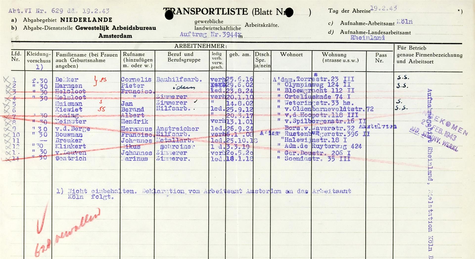 Hironimus Franciscus Helsloot 1910 transportlijst I