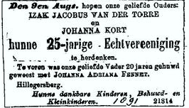 Isaäc Jacobus van der Torre 1821 huwelijkjubileumadvertentie