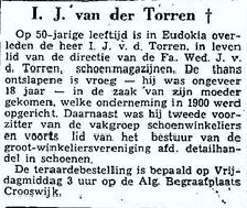 Izaak Jacobus van der Torren 1901 overlijdensadvertentie V