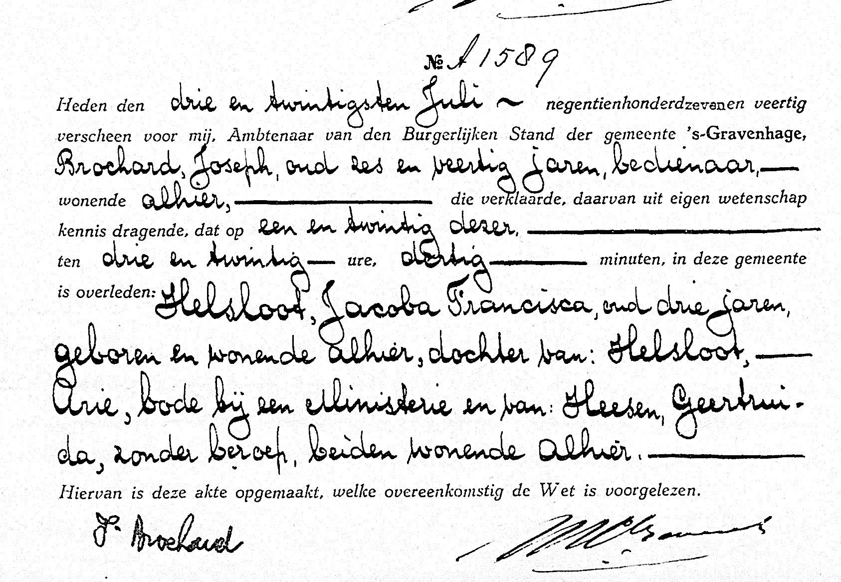 Jacoba Francisca Helsloot 1943 overlijdensakte