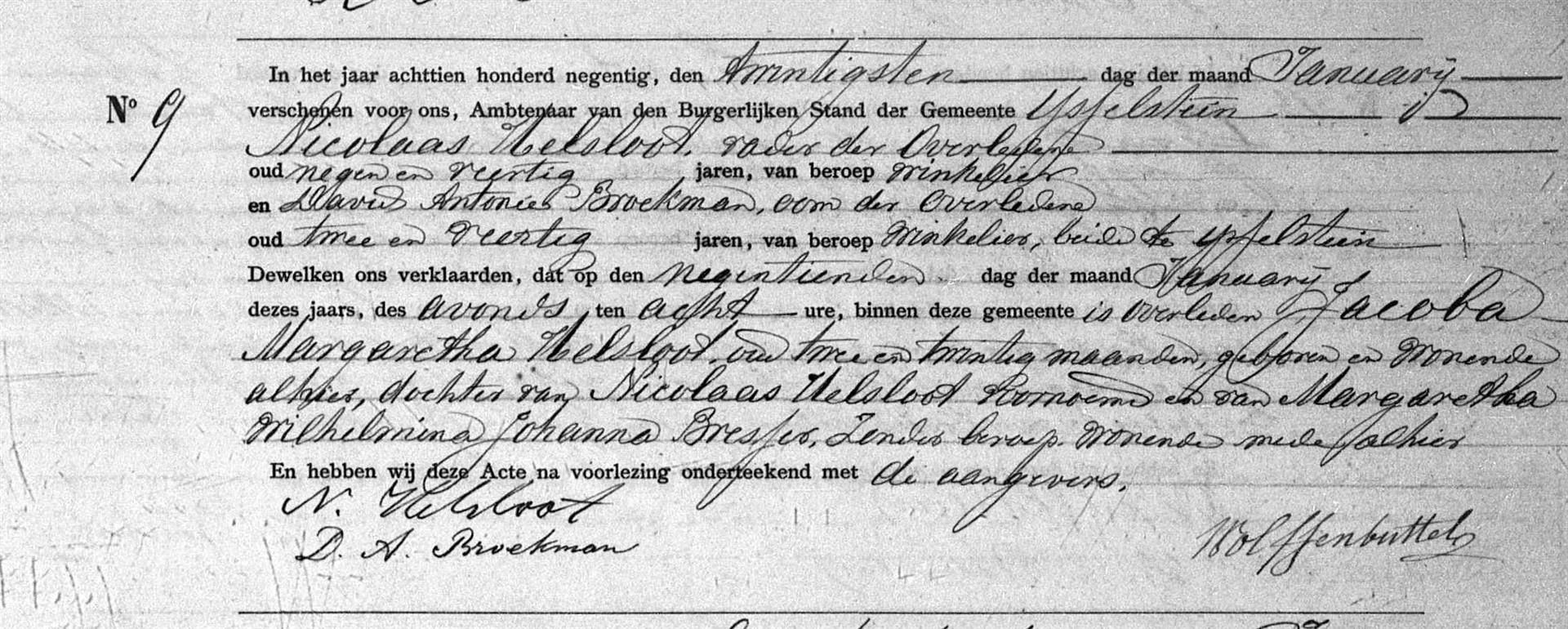 Jacoba Margaretha Helsloot 1888 overlijdensakte