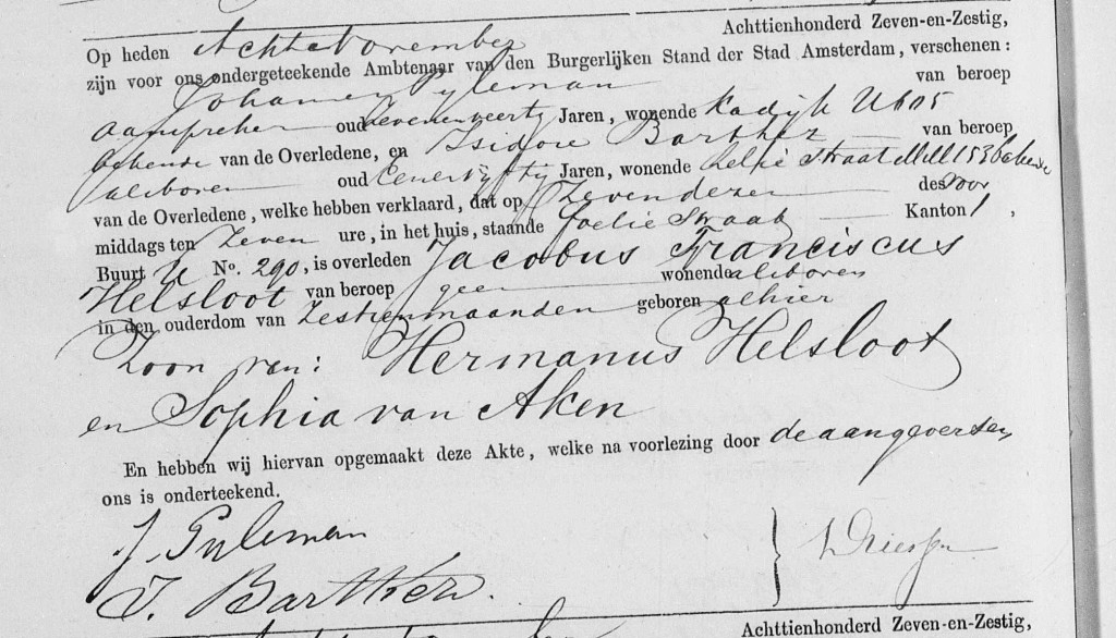 Jacobus Franciscus Helsloot 1866 overlijdensakte