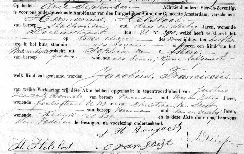 Jacobus Franciscus Helsloot 1874 geboorteakte