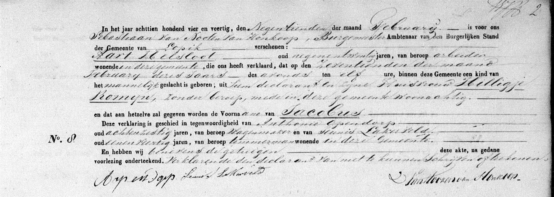 Jacobus Helsloot 1844 geboorteakte