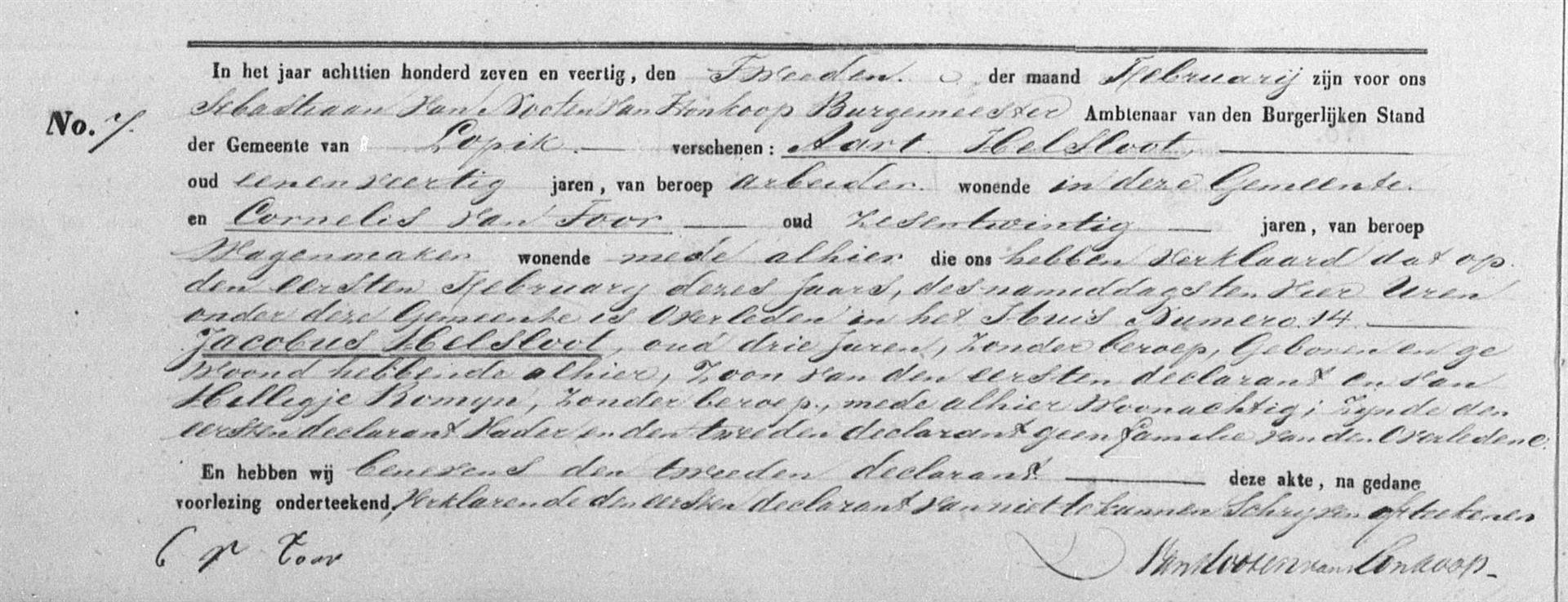 Jacobus Helsloot 1844 overlijdensakte