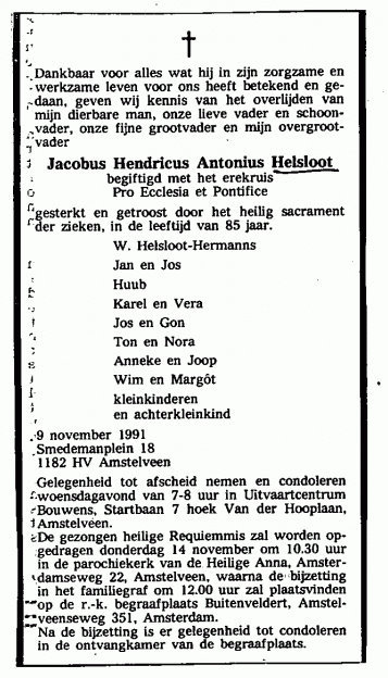 Jacobus Hendricus Antonius Helsloot 1906 overlijdensadvertentie
