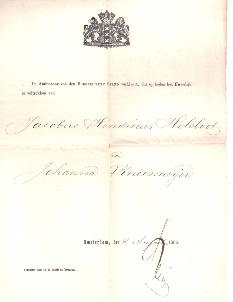 Jacobus Hendricus Helsloot 1830 huwelijksakte II