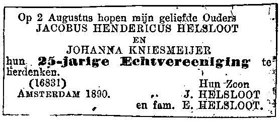 Jacobus Hendricus Helsloot 1830 trouwjubileum