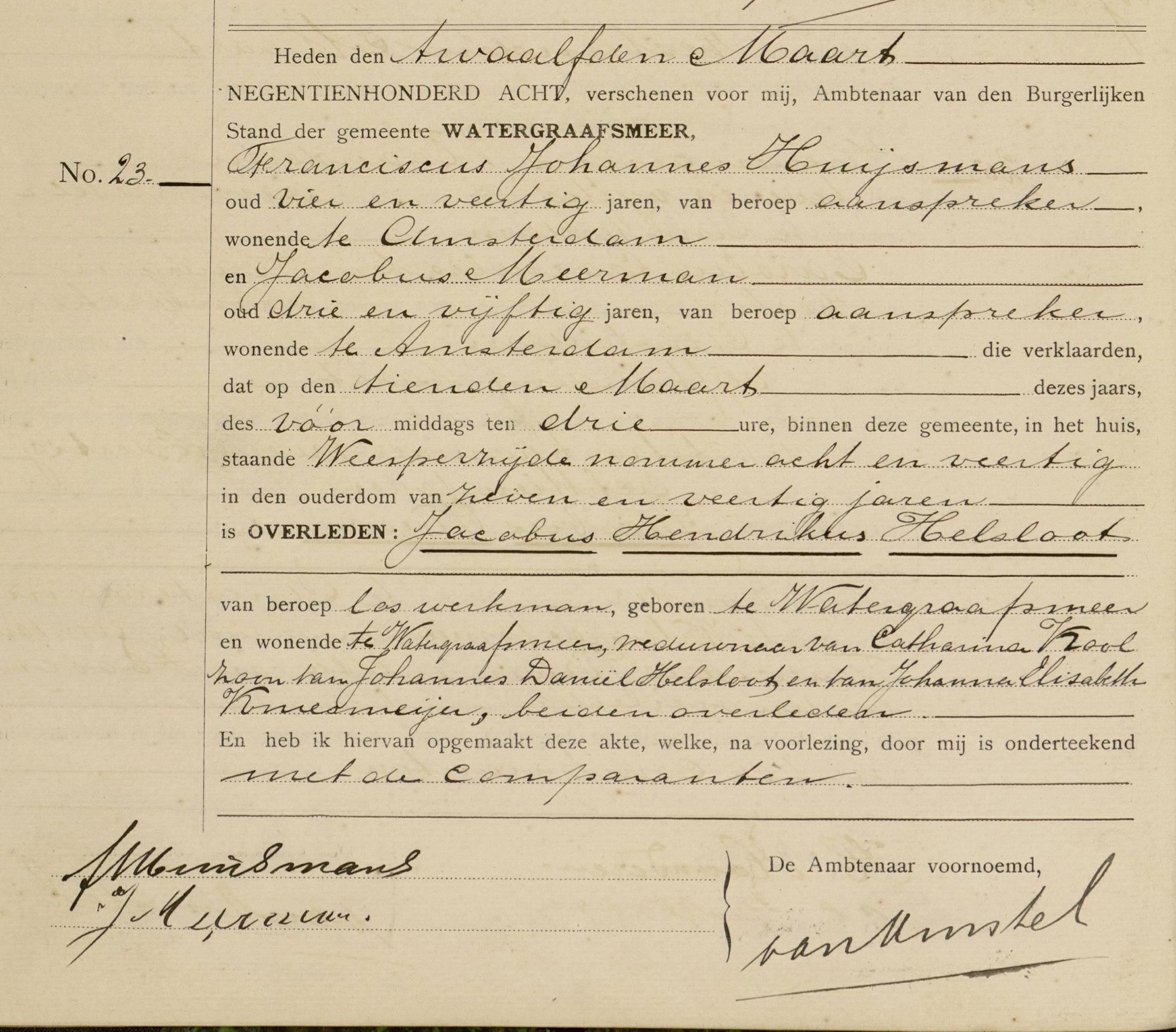 Jacobus Hendricus Helsloot 1861overlijdensakte