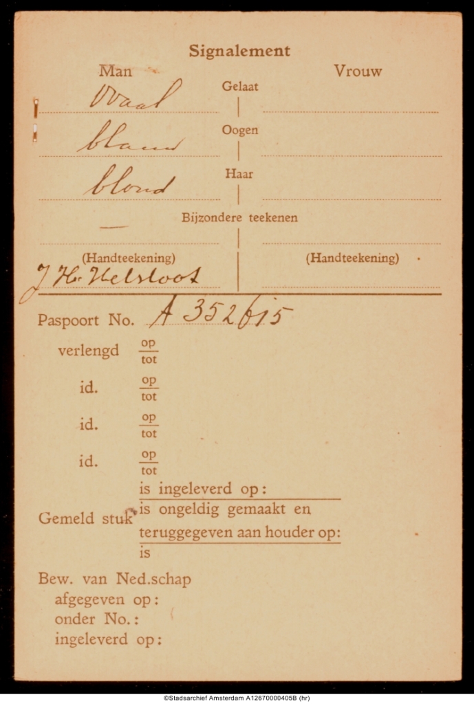 Jacobus Hendricus Helsloot 1890 paspoort 1944 II