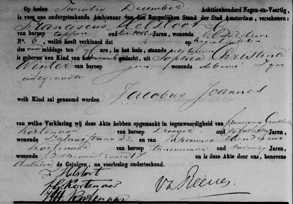 Jacobus Joannes Helsloot 1849 geboorteakte