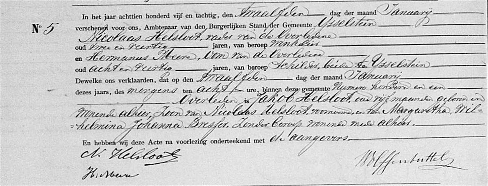 Jakob Helsloot 1884 overlijdensakte