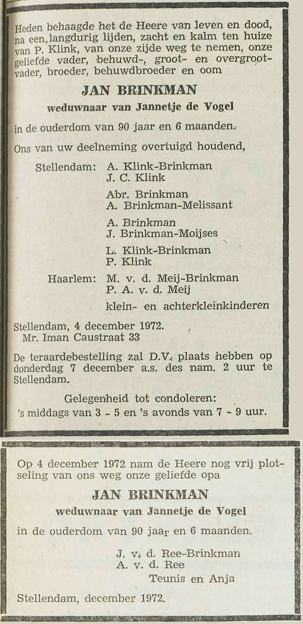 Jan Brinkman 1882 overlijdensadvertentie