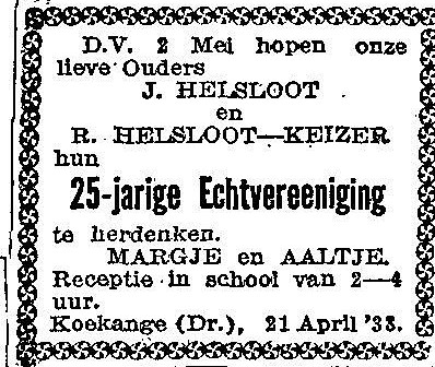Jan Helsloot 1882 trouwjubileumadvertentie