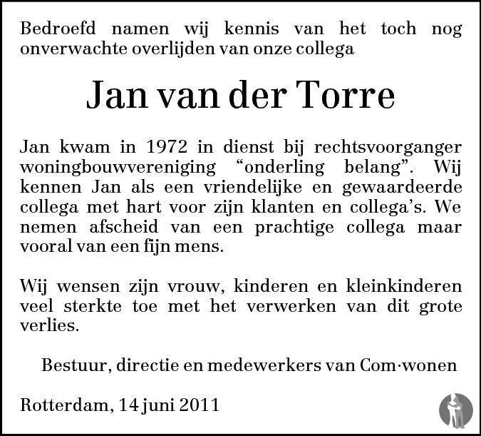 Jan van der Torre ca1950 overlijdensadverentie