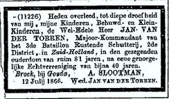 Jan van der Torren 1785 overlijdensadvertentie