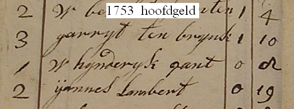 Jannes Lamberts Mulder hoofdgeld 1753