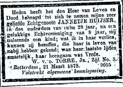 Jannetje Huijser overlijdensadvertentie