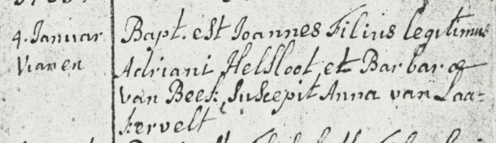 Joannes Helsloot 1765 doopboek