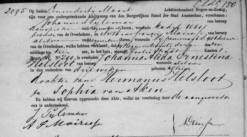 Johanna Alida Ernestina Helsloot 1869 overlijdensakte