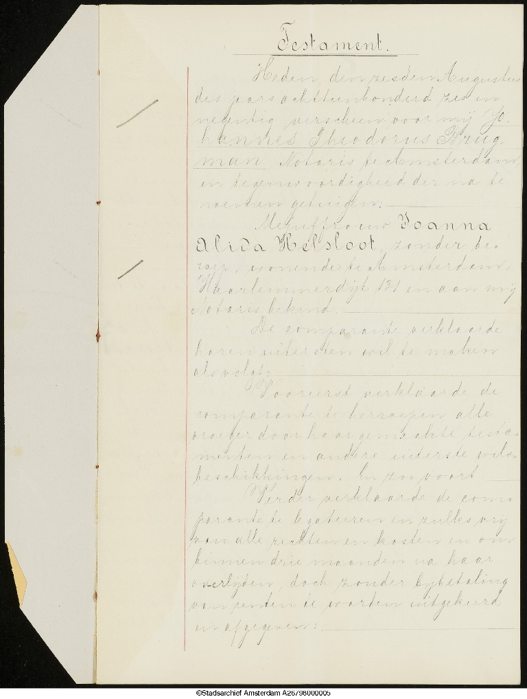 Johanna Alida Helsloot 1873 testament I