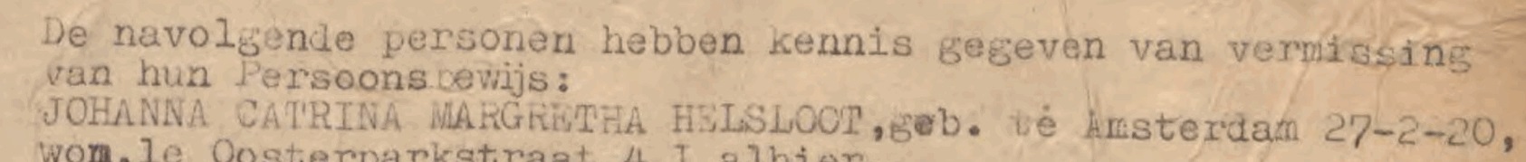 Johanna Catharina Margaretha Helsloot 1920 politierapport 23 januari 1943