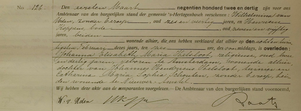 Johanna Elisabeth Maria Helsloot 1899 overlijdensakte