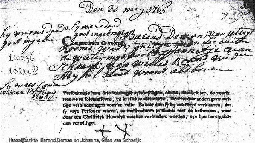Johanna Gijse van Schaaijk ondertrouwakte 1765