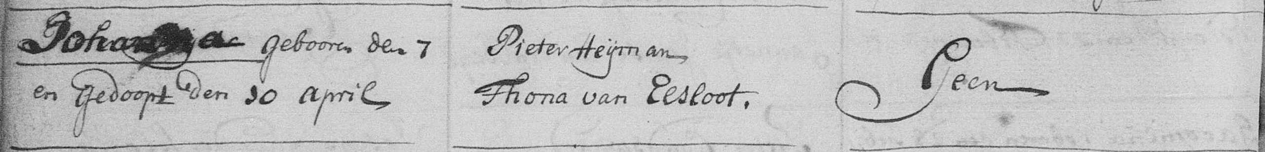 Johanna Heijman 1774 doopboek