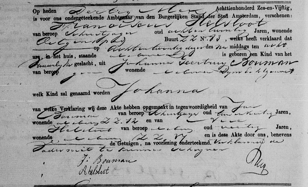 Johanna Helsloot 1856 geboorteakte