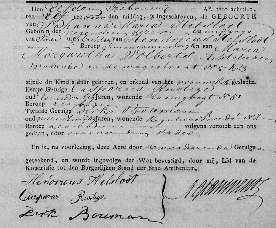 Johanna Maria Helsloot 1818 geboorteakte