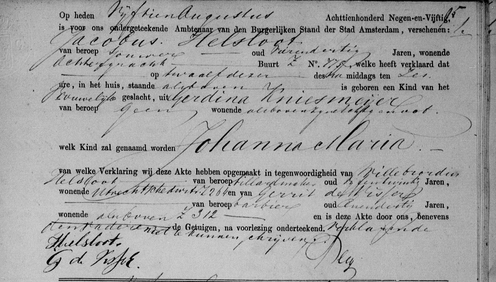 Johanna Maria Helsloot 1859 geboorteakte